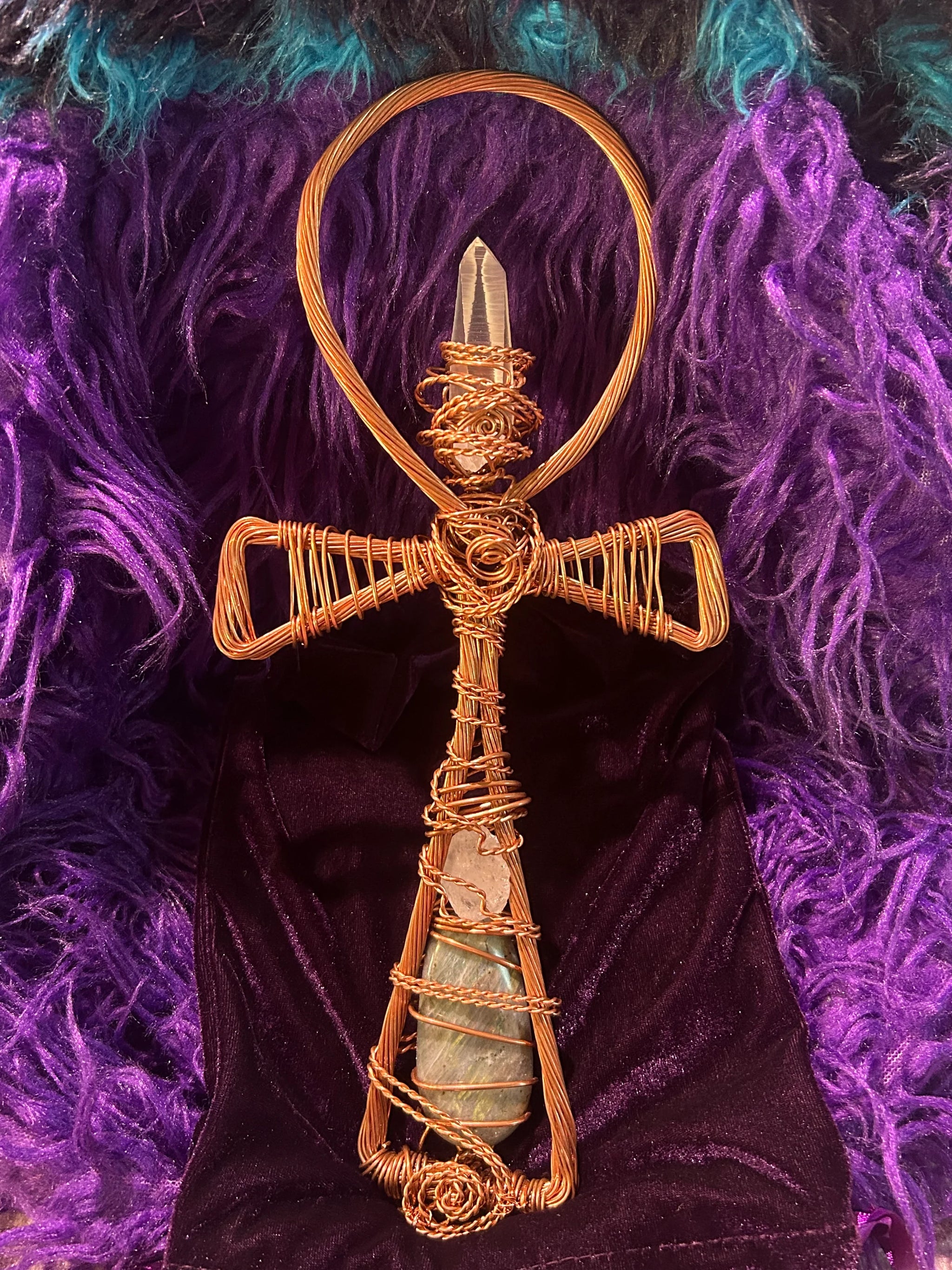 fantasy gemstone healing art copper wire wrap sculpture with crystal