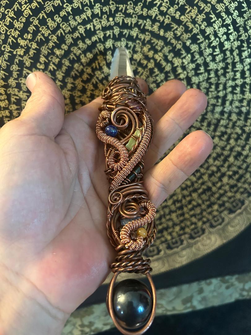 atlantian inspired gemstone healing wand copper and quartz energy tool