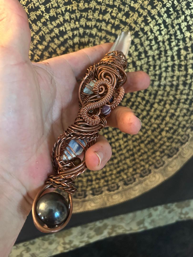 atlantian inspired gemstone healing wand copper and quartz energy tool