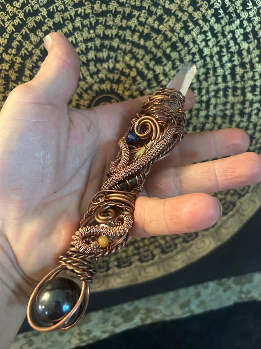 atlantian inspired gemstone healing wand copper and quartz energy tool